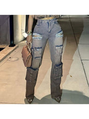 Embellished Fringe Multi Pocket Cargo Jeans