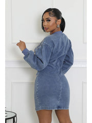 Mineral Washed Chain Patch Denim Mini Dress