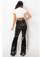 Tie Dye Fringe Denim Bodycon Flared Jeans