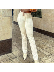 Solid Lace-Up High Rise Pencil Pants