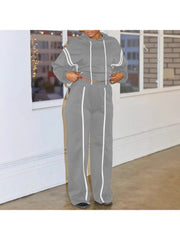 Loose Striped Trim Hooded Pant Sets