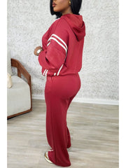 Loose Striped Trim Hooded Pant Sets