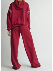 Loose Striped Trim Hooded Pant Sets