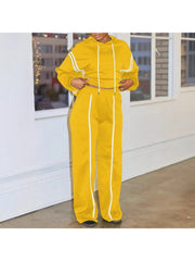 Loose Striped Trim Hooded Pant Sets