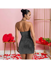 Rhinestones Halter Backless Mini Dress