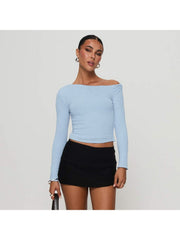 Ruched Inclined Shoulder Cropped Tops