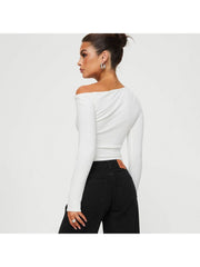 Ruched Inclined Shoulder Cropped Tops