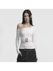 Plain Ruched Inclined Shoulder Fitted Tops