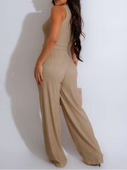 Plain Cropped Tank Wide Leg Pant Sets