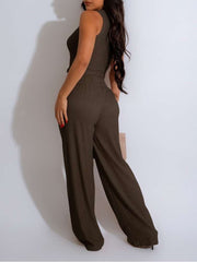 Plain Cropped Tank Wide Leg Pant Sets