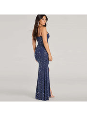 Rhinestones Split Hem Sleeveless Maxi Dress