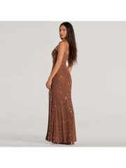 Rhinestones Split Hem Sleeveless Maxi Dress