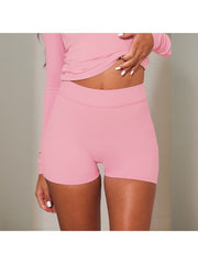 Plain Bodycon Long Sleeve Top Short Sets