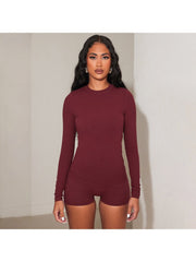 Plain Bodycon Long Sleeve Top Short Sets