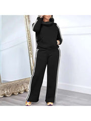 Striped Trim Highneck Sweatshirt Pant Sets