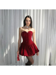 Shiny Bow Strapless A-line Bubble Mini Dress