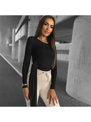 Plain Tie-wrap Bodycon Long Sleeve Top