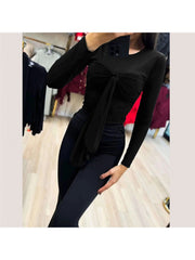 Plain Tie-wrap Bodycon Long Sleeve Top