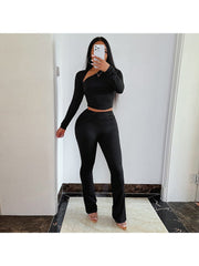 Irregular Plain Cropped Bodycon Pant Sets