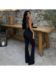 Solid Tie-wrap Backless Sleeveless Jumpsuits