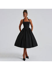 Solid Tie-wrap Halter Pleated Sleeveless Long Dress