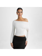 Ruched Inclined Shoulder Cropped Tops