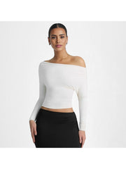 Ruched Inclined Shoulder Cropped Tops