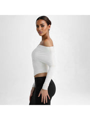 Ruched Inclined Shoulder Cropped Tops