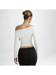 Ruched Inclined Shoulder Cropped Tops