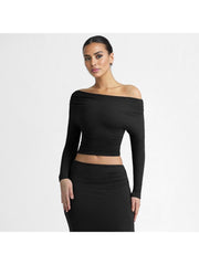 Ruched Inclined Shoulder Cropped Tops