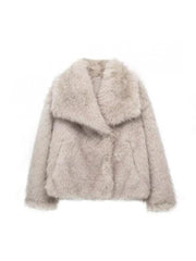 Fluffy Fake Fur Lapel Long Sleeve Short Coats