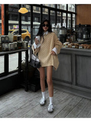 Ribbed Cabe Knit Loose Pullover Sweater