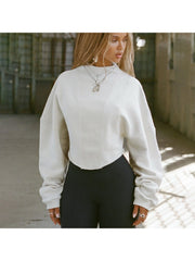 Irregular Line Batwing Sleeve Cropped Tops