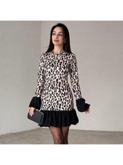 Colorblock Leopard Ruffle Mini Dress