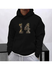 Number Printed Loose Pullover Hoodies