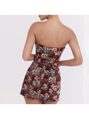 Floral Jacquard Weave Strapless Mini Dress