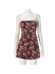 Floral Jacquard Weave Strapless Mini Dress