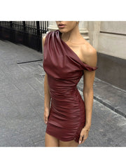 Twist Inclined Shoulder Ruched Mini Dress