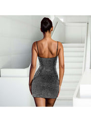 Rhinestones Hollow-out Slip Mini Dress