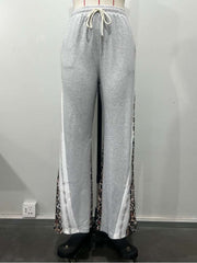 Colorblock Leopard Striped Trim Loose Pants