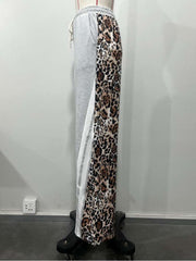 Colorblock Leopard Striped Trim Loose Pants