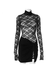 Lace Sheer Bodysuit Ruched Knot Skirt Sets