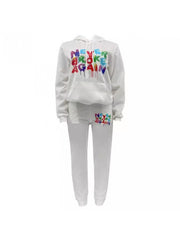 Contrast Color Letter Print Hooded Pant Sets