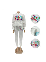 Contrast Color Letter Print Hooded Pant Sets