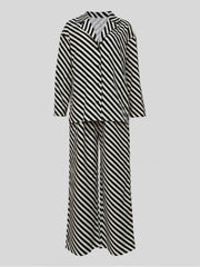 Colorblock Striped Lapel Shirt Pant Sets