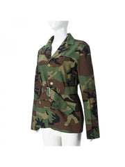 Camo Printed Buckle Lapel Coats With Belt