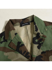 Camo Printed Buckle Lapel Coats With Belt