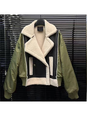 Lambswool PU Tailored Lapel Bomber Jacket