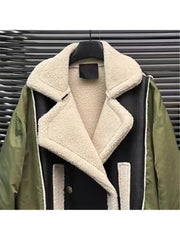 Lambswool PU Tailored Lapel Bomber Jacket