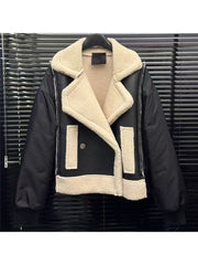 Lambswool PU Tailored Lapel Bomber Jacket